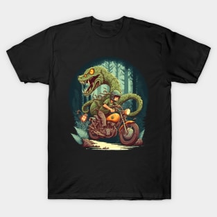 forest snake monster in desert with  friend riding motorcycle T-Shirt